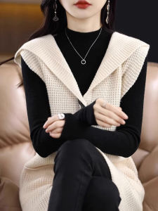 Womens Knitted Hatless Vest Pure Color Buttonless Sleeveless Sweater Fashionable Long Length V-neck Style Commute Pattern