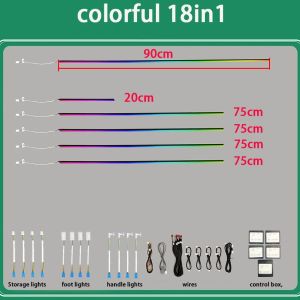 Universal Symphony Car LED Ambient Light 64 RGB Color Car Interior Acrylic Light Guide Decoration Atmosphere Light 18in 1