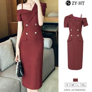 ZYHT EraVogue Womens Dresses Red Dresses Suit Dresses Open One Shoulder Dresses Work Dress Hiso Dress Vintage Dress Dress Party Dress Evening Dress 50959