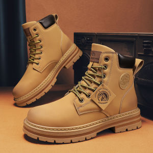 Mens Martin Boots Spring 2025 New Style Increased Height British Style High Help Waterproof Boots Versatile Yellow Boots