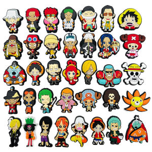 Bandai | 36Pcs Set Cool Anime One Piece Cartoon Rubber PVC Shoe Charms For Slides Sandals Custom Waterproof Clog Decor DIY Accessories