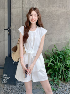 YINLUOYA | ชุดเดรสสั้นแขนกุดแขนสั้นสไตล์เกาหลีสุดเก๋ไก๋พร้อมเสื้อเชิ้ตคอตกลงมาสองชิ้น ชุดฤดูร้อน 2025 สไตล์ย้อนยุค เสื้อผ้าทำงาน