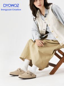 DYOWOZ | Leather Cork Flat Casual Semi-Enclosed Slip Ons for Couples