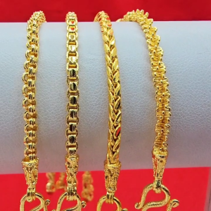 สร้อยข้อมือทอง 2 สลึง ความยาว 6.2-6.7 นิ้ว ชุบทอง ลายผ่าหวาย ทาโร่ สี่เสา ห้อยจี้หัวใจ เกลียวมาลัยคั่นตุ้ม ดีไซน์สวยงาม