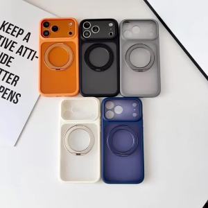 Luxury Fold Metal Ring Holder For Magsafe Case For iPhone 17 Pro Max 16 15 Pro 14 13 Case Magnetic Matte Bumper PC Cover Funda
