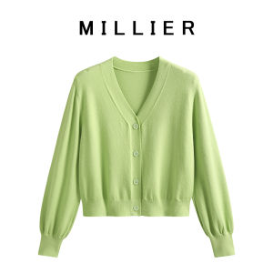 Retro Avocado Green Knitted Open Cardigan Womens Spring Autumn High Waist Short Long Sleeve Slimming Base Shirt