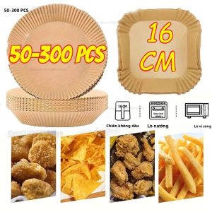 50 Miếng Giấy Lót Chiên Không Dầu Dùng Một Lần Hình Vuông Tròn Chống Dầu Chống Dính Chất Liệu Silicon Cấp Thực Phẩm Phụ Kiện Cho Lò Nướng Nhà Bếp