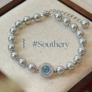 S925 Pure Silver Pearl Bracelet Womens Elegant Sea Blue Gemstone Fashion Jewelry Luxury Minimalist Design Hand Accessory