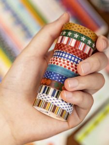 Yu Xian หนังสือบันทึกการ์ดลายสก็อตกระดาษญี่ปุ่นพื้นฐาน ชุดสติกเกอร์ลายดาว สติกเกอร์ลายสก็อตลายตารางลายจุด สติกเกอร์ตกแต่งสำหรับการบันทึกข้อมูล