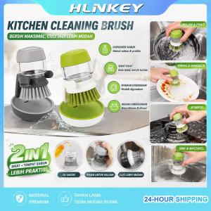 HLINKEY Multifunctional Kitchen Cleaning Brush Soap Dispenser Dishwashing Scrub Brush with Holder Drip Tray for Dishes Pots Pans Non-Stick Safe