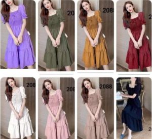 Women Casual Dress Puff Sleeve Square Neck Korean Fashion Streachable Dress COD