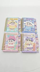 Bandai | 4Pcs Crayon Shin‑chan A7 Laser Hot Stamping Spiral Notebook Pocket Divider Tab Journal Anime Student Writing Memo Gift