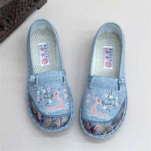 Beijing Style Embroidered Cotton Shoes Breathable Slip-On Womens Footwear Comfortable Flat Heel Traditional Chinese Ethnicity Flavored