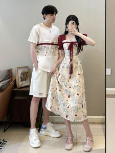 French Couples Summer Ins Fashion Short-Sleeved T-shirt Floral Dress Niche Design Dress One-Piece Dress