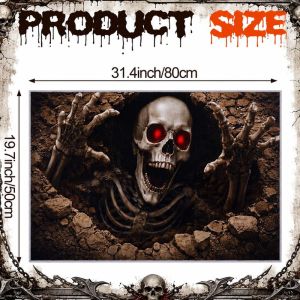 VIKAMA Halloween 3D Visual Horror Gothic Carpet Spooky Non-Slip Skeleton Rug Thrilling Entrance Mat Party Home Decoration