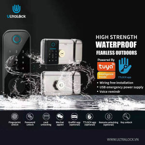 khóa cổng vân tay 2 mặt ngoài trời chống thấm nước
