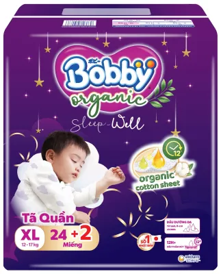 [KÈM QUÀ] Tã Quần Bobby Organic Ngày và ĐêmTặng Thêm MiếngCotton Hữu Cơ Thoáng Khí Chống TrànSize M/L/XL/XXL/XXXL