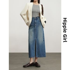 HIPPIE MISS | High Waist Slim Fit Vintage Floral Slit Mid-length Straight Skirt
