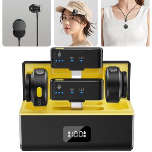 ไมโครโฟนไร้สายลาวาเลียร์มีช่องชาร์จไมโครโฟนแบบมืออาชีพลดเสียงรบกวนสำหรับสตูดิโอบันทึก Android IOS