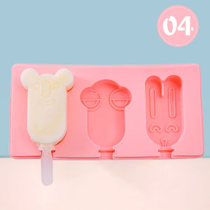 Cartoon Silicone Ice Cream Molds 3 Cavity Reusable Popsicle Moulds Kids DIY Ice Lolly Makers with Ice Cream Sticks