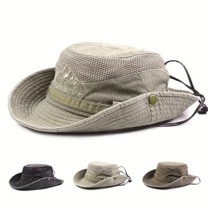 Mens breathable mesh fisherman hat with adjustable summer sun protection suitable for outdoor fishing and beach outings