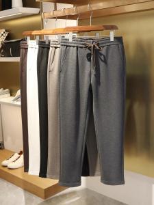 Elegant Woolen Thickened Winter Casual Pants for Men Elastic Waist mid Stretch Long Trousers Fashionable Business Style