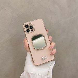 Elegant Makeup Mirror Phone Case for Apple 16/15proMax 14pro Electroplated 13 Soft Gel 12 Simple 16ProMax Straight Edge Popular Style Protective Cover for Women