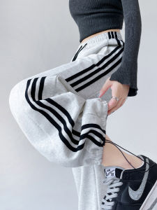 Grey High Waist Wide Leg Casual Pants Womens Spring Autumn Summer Sports Trousers American Style Loose Fit Straight Leg