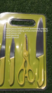 (BISA COD)Set Pisau Dapur Talenan 5 IN 1 Pisau Set 5 Pcs Gunting Stainless Steel Knife With Cutting