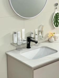 UFORU Clear Faucet Storage Shelf Widened Spacing Detachable Strong Load Sink Organizer Tray for Bathroom Kitchen Countertop