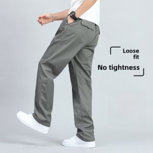 Loose Straight Leg Cotton Casual Pants Mens Spring Autumn Thin Large Size Outdoor Sports Long Trousers Breathable Comfortable
