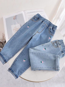 Girls Casual Denim Jeans Soft Spring Autumn Wear Baby Kids Loose Long Pants Cotton Straight Leg Trousers Comfortable Fashion