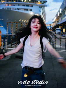 White V-neck Short-sleeved T-shirt Womens Casual Bamboo Cotton Loose Fit Summer New Style Simple Commute Pure Color Top