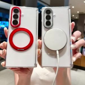 szhaiyu | For Samsung Galaxy Z Fold 8 7 6 5 360 Rotating Bracket Clear Magnetic Case With Ring Holder Stand Shockproof Hard PC Cover