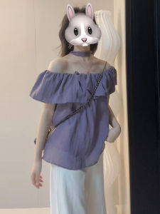 SUSIEYUAN | French Style Purple One Shoulder Shirt Womens Summer New Fashion Beautiful Unique Top Sweet Style Slim Fit Short Sleeve