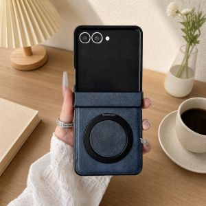 szhaiyu | For Samsung Galaxy Z Flip 8 7 7E 6 5 4 3 Leather Case For Magsafe With 360 Rotation Ring Stand Hinge Protection Shockproof Cover