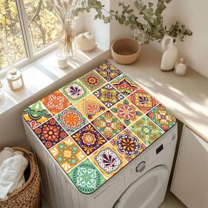 แผ่นรองป้องกันฝุ่นสำหรับเครื่องอบผ้า VIKAMA สไตล์เม็กซิกันแบบเรโทร ลายโบโฮ ป้องกันการลื่น ใช้สำหรับห้องซักรีด