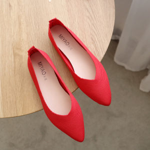 รองเท้าคัทชูผู้หญิงแบบใหม่ฤดูใบไม้ผลิและฤดูใบไม้ร่วงปี2020รองเท้าคัทชูหัวแหลมปากตื้นส้นแบนผ้าถักระบายอากาศแบบสวมเท้าพื้นนิ่มสำหรับฤดูร้อน