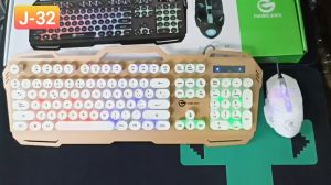 Bàn phím giả cơ gaming J32 (màu trắng) bề mặt bàn phím bằng thép chống bụi chuột 6D chuyên game led 7 màu nút tròn siêu đỉnh (Chỉ có bàn phím)