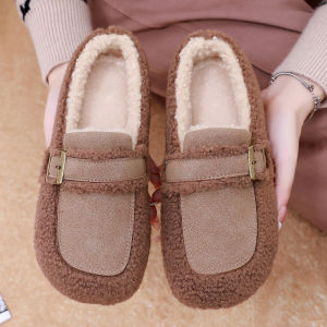 Winter Cotton Shoes Womens Doug Shoes Fleece-lined Thickened Fluffy Shoes Heattech Flat Mom Shoes Lazy Casual Shoes Snow Boots