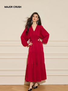 Vintage French Chic Cherry Red Dress Flared Skirt