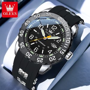 OLEVS Watch For Mens Waterproof Original Brand Silicone Strap Fashion Casual Luminous Calendar With Gift Box Mens Watches