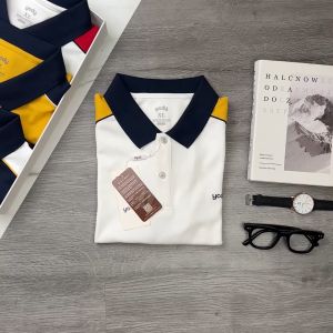 Áo polo phông nam YODY phối vai trẻ trung vải cafe tổ ông mềm mát giữ form bền màu APM5413