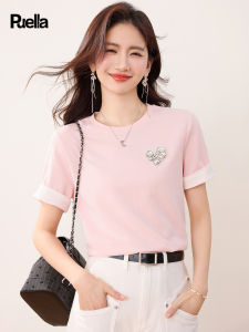 puella | Áo Thun Nữ Form Rộng Tay Ngắn Cổ Tròn Đính Đá Hình Tim