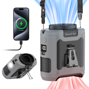 Socool fan พัดลมพกพาคาดเอว 10000mAh ลมแรง ชาร์จโทรศัพท์ได้ ไฟ LED ใช้มือถือหรือคล้องคอ เหมาะสำหรับงานกลางแจ้ง
