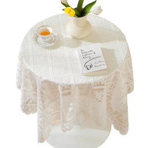 Lace Openwork Crocheted Tablecloth Vintage Lightweight Tassel TableclothSuitable for Weddings Restaurants and Home Decoration