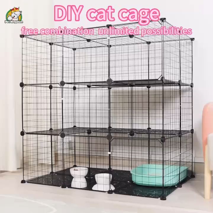 Stackable Cat Cages DIY Foldable Cat Cage Stackable Cage for Cat Villa Cat House DIY Metal ...