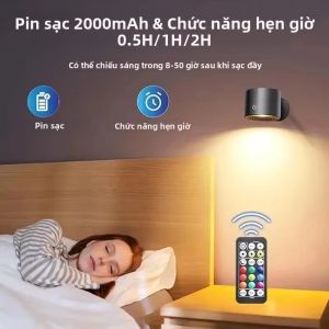 Đèn Tường LED RGB Không Dây Có Đèn Ngủ 360 Độ ° Điều Khiển Từ Xa Đèn Xoay Lên Xuống 9 Tùy Chọn Màu Sắc Có Thể Sạc Lại Để Trang Trí Phòng Ngủ Khi Đọc Sách
