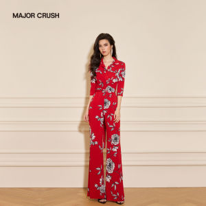 Chinese Red Print Romper Slenderizing High Fashion Youthful