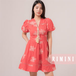 RIMINI - Dress Remaja Vneck Lengan pendek Puff Bordir S-XL - Euonia Dress 85729